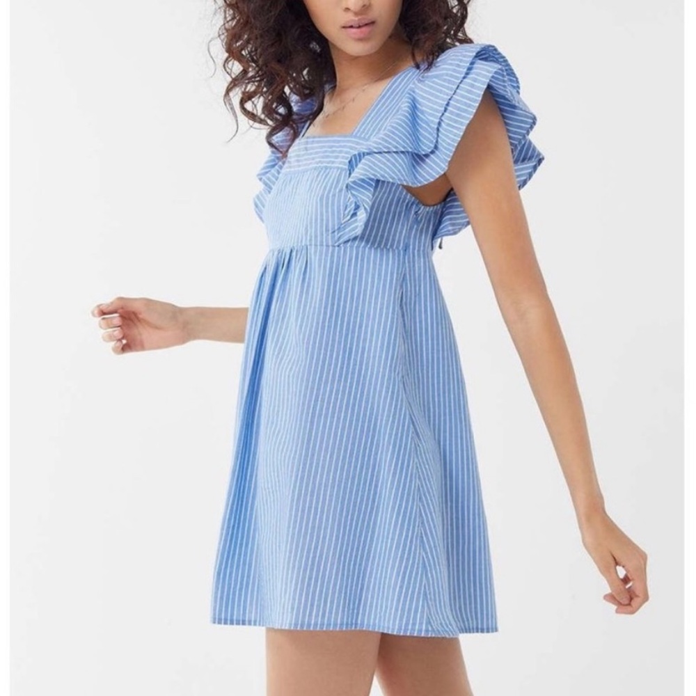 Urban Outfitters Blue Stripe Uo La Petite Tie-back Babydoll Mini Dress